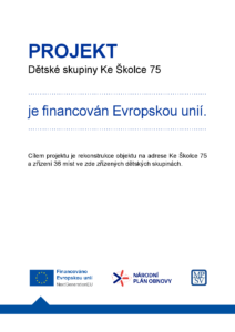 Projekt Dětské skupiny Ke Školce 75 je financován Evropskou unií.